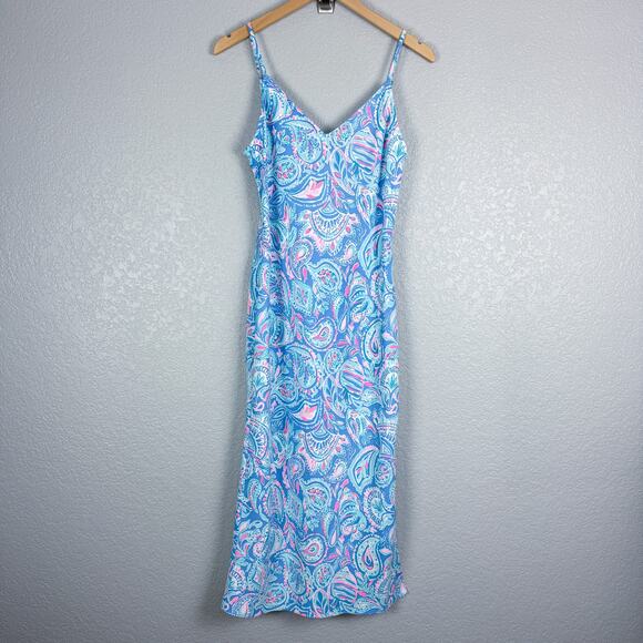 Lilly Pulitzer Maretta Bias Midi Dress, Zanzibar Blue Fish Kiss M - EUC, Resort - Picture 2 of 10